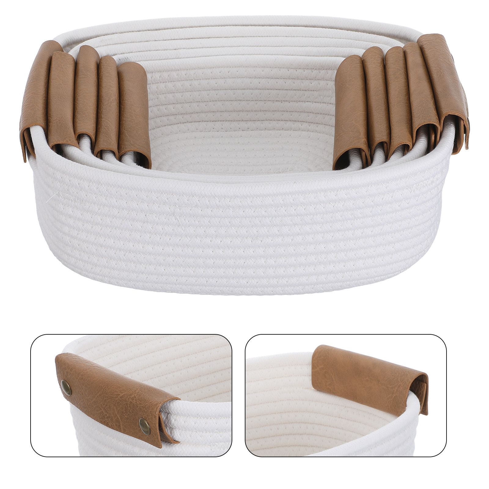 Baby Nursery Shelves - 5個セット 保育園用収納バスケット コットンロープ製 編み込みバスケット PUハンドル付き ベビー用品やバスルームの棚用装飾オーガナイザー