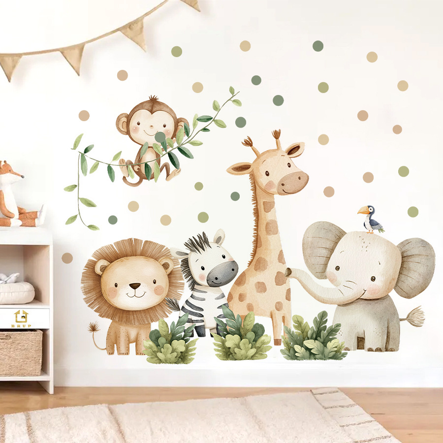 Baby Nursery Decor Boy - 自由奔放に生きる森の動物ウォールステッカーキッズルーム用男の子女の子ベビールーム装飾保育園壁紙象キリン猿ライオン
