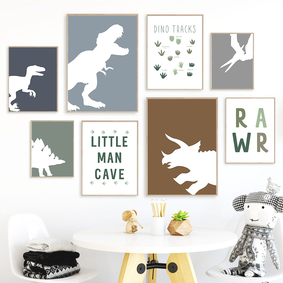 Baby Nursery Posters - (2D キャンバス絵画)ジュラ紀の恐竜ティラノサウルス レックス トリケラトプスの名言ウォールアート キャンバス絵画ポスターとプリント ウォール