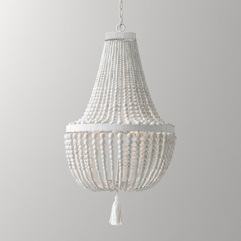 Baby Nursery Chandelier - 風化した白い木製のビーズで構成された吊り下げ式シーリングライト。寝室,ベビールーム,リビングルーム,キッチンに最適です。