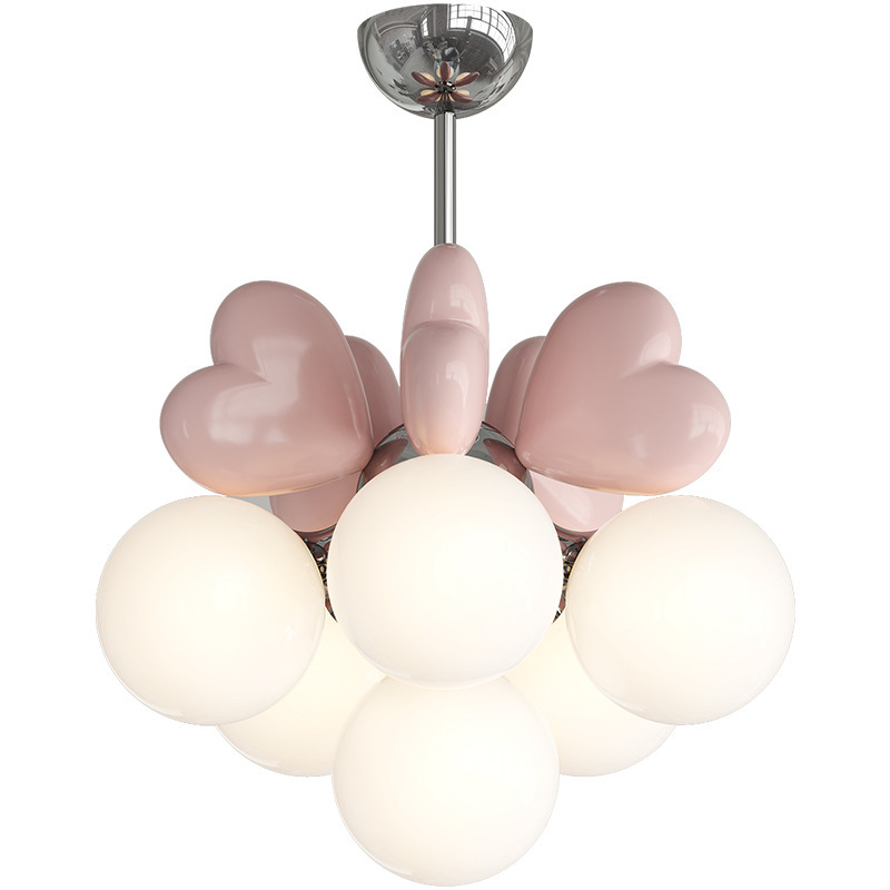Baby Nursery Chandelier - 2026年ピンクハートバブルボール装飾LED E27寝室シャンデリアライト漫画プリンセスルームシャンデリアランプ女の子の赤ちゃん保育園用