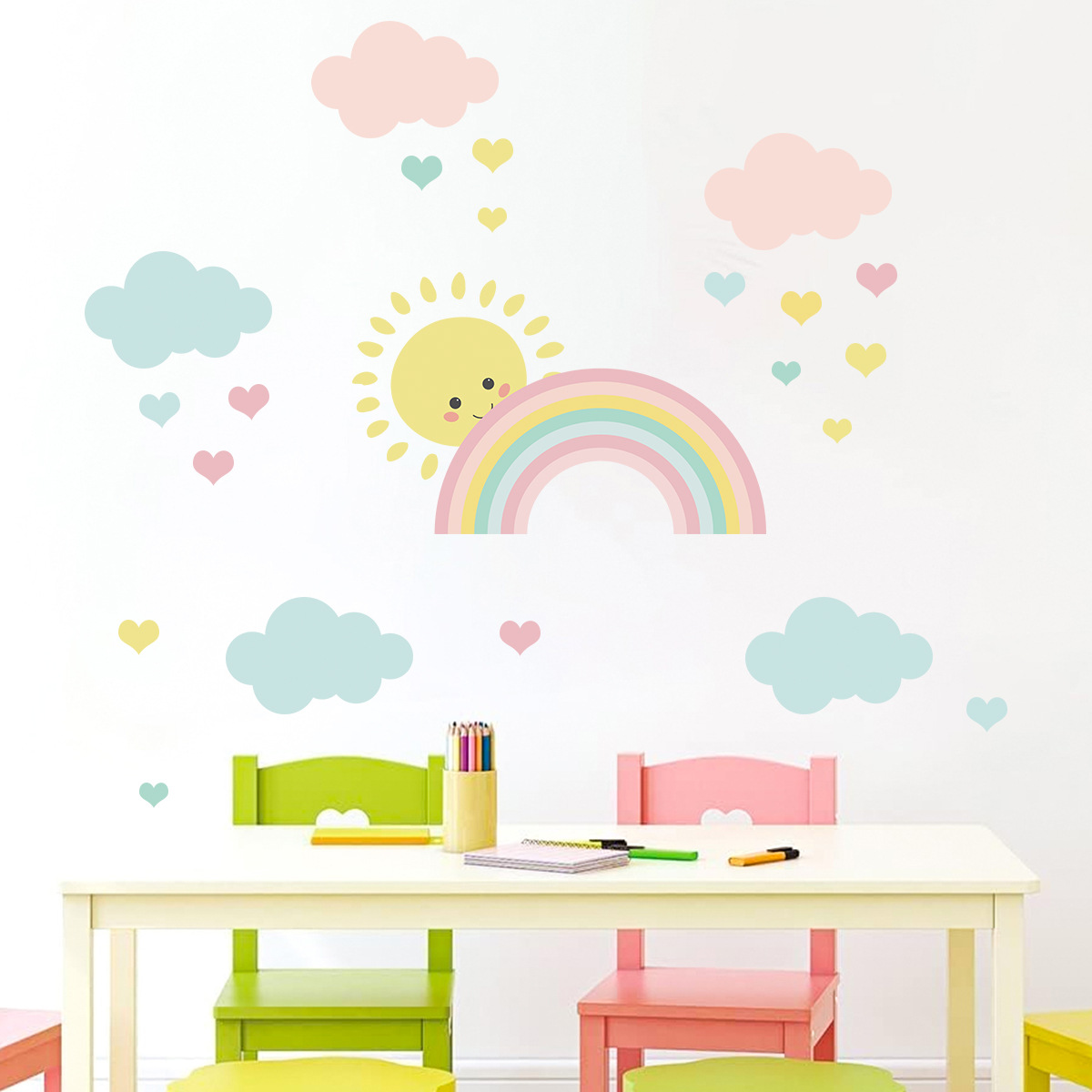 Baby Nursery Decor Boy - 漫画太陽虹雲壁デカール保育園女の子男の子寝室の装飾アートステッカー壁画ポスターベビールーム家の装飾