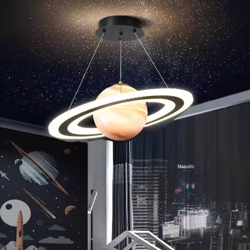 Baby Nursery Chandelier - 惑星ライト子供部屋シャンデリア LED 宇宙飛行士ガラスボールランプモダンな暖かい保育園ベビールーム少年少女寝室シャンデリア