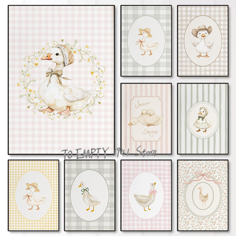 Baby Nursery Prints - 愚かな小さなガチョウ保育園アヒルギンガムチェック柄農場動物ガチョウアヒル赤ちゃんポスターキャンバス絵画壁の写真ホーム保育園ルームデコレーション