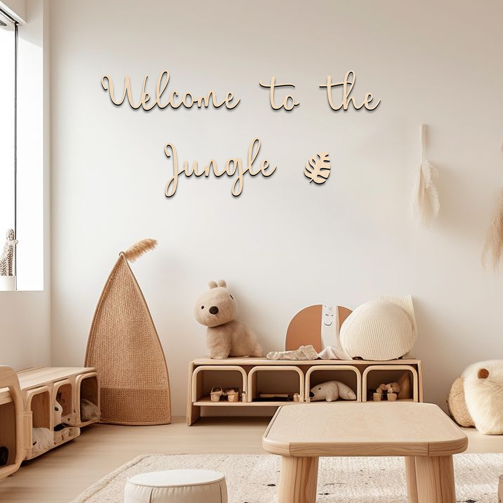 Baby Nursery Products - ジャングルへようこそ 木製サイン - 子供部屋の装飾、森の保育園の壁飾り、ジャングル動物のテーマ、ベビーシャワーギフト、家の装飾