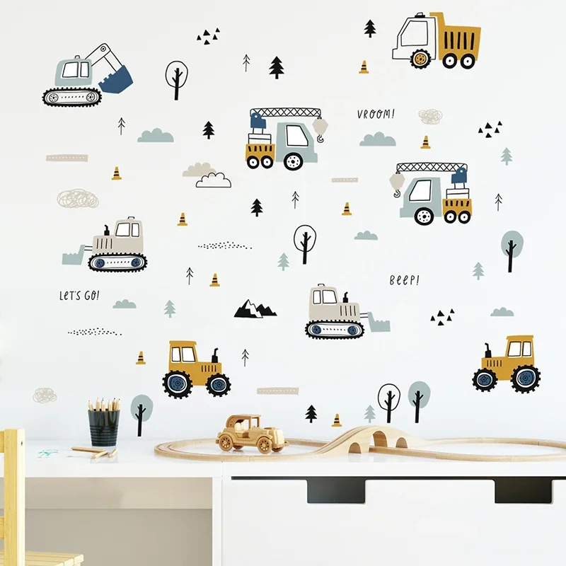 Baby Nursery Products - 手描きのかわいい車貨物トラックの壁のステッカーキッズルーム車要素ベビーティーンルーム壁デカールプレイルーム幼稚園保育園
