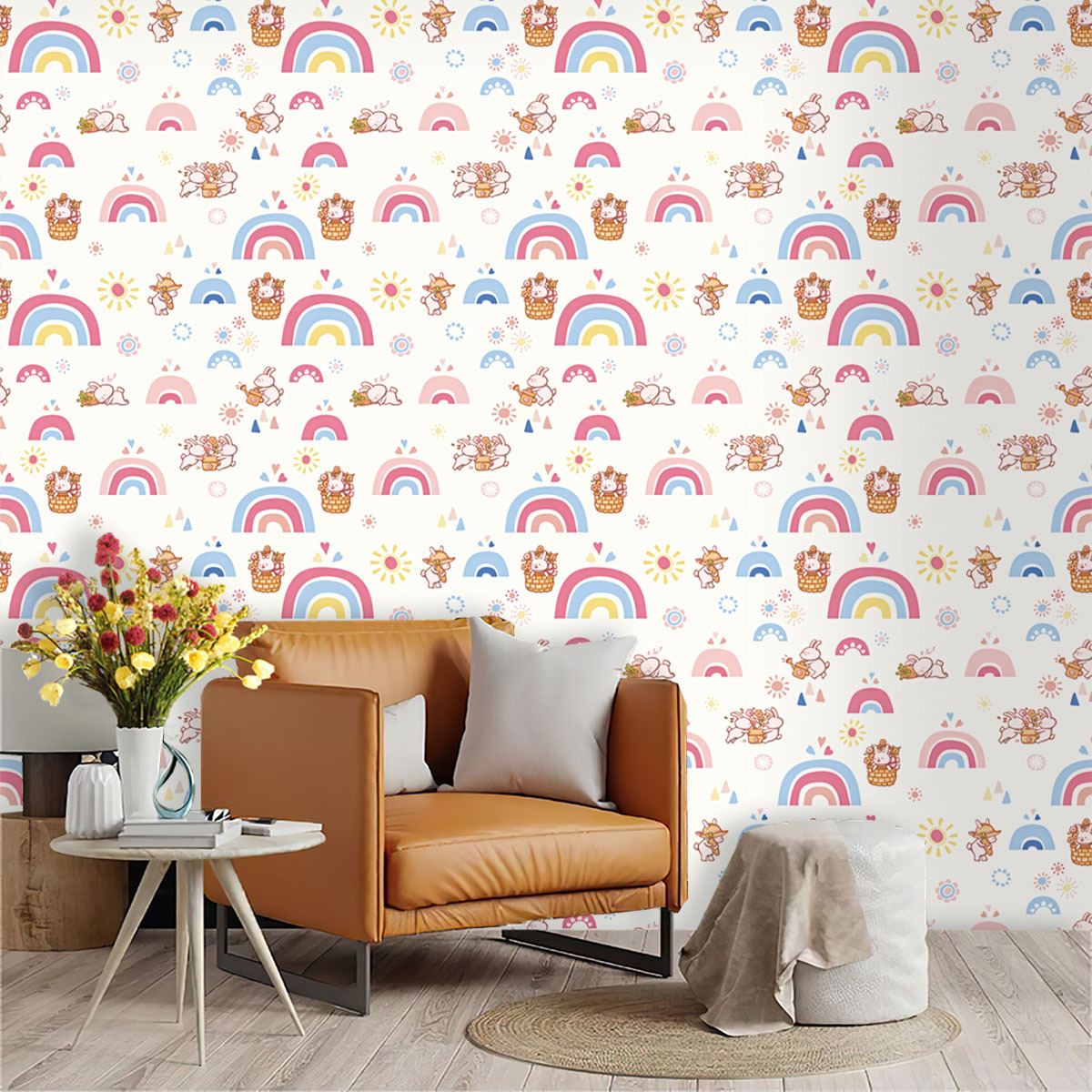 Baby Nursery Peel And Stick Wallpaper - ボヘミアンレインボー キッズ スティックアンドピール壁紙 女の子の寝室 保育園用 自己粘着式