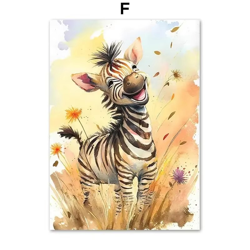Baby Nursery Prints - 水彩画ライオンキリン虎象ゼブラ保育園壁アートキャンバス絵画動物ポスタープリント写真ベビーキッズルームデコレーション