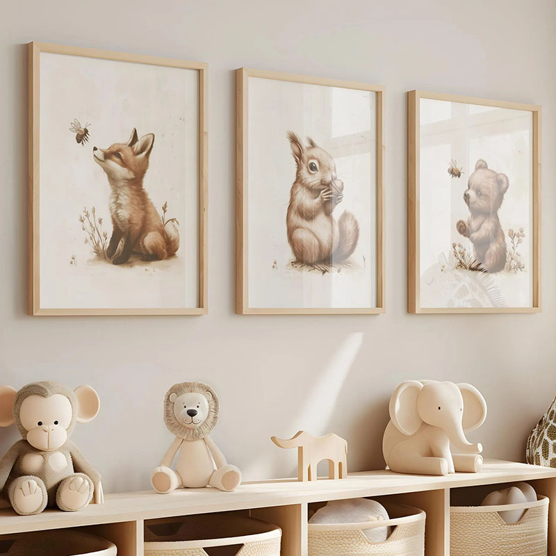 Baby Nursery Prints - クマウサギキツネ鹿リスネズミ動物ポスター保育園壁アートキャンバス絵画ポスタープリント写真ベビーキッズルーム装飾