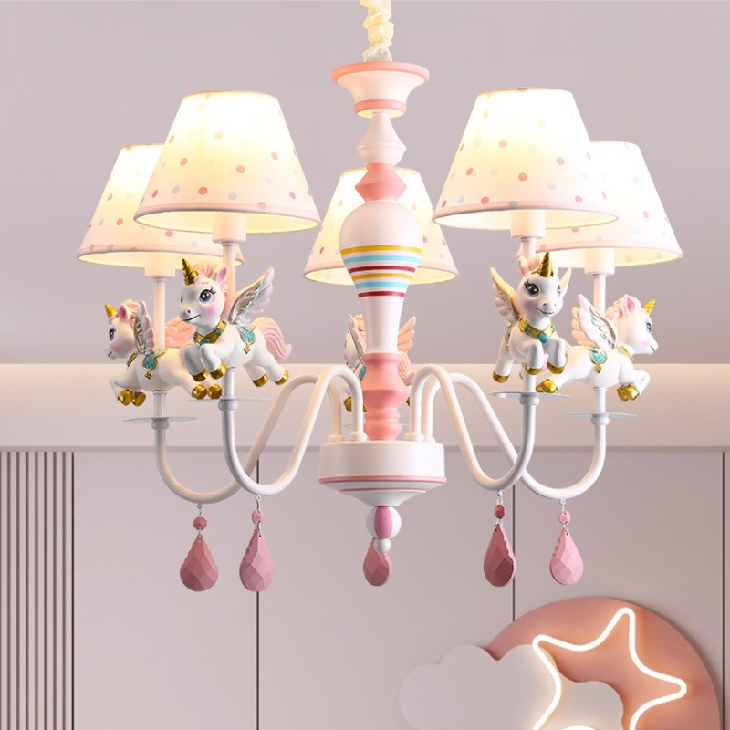 Baby Nursery Chandelier - 子供部屋シャンデリア LED プリンセスルーム女の子の寝室ライト北欧ロマンチックな暖かい保育園ベビールームユニコーンハンギングランプ