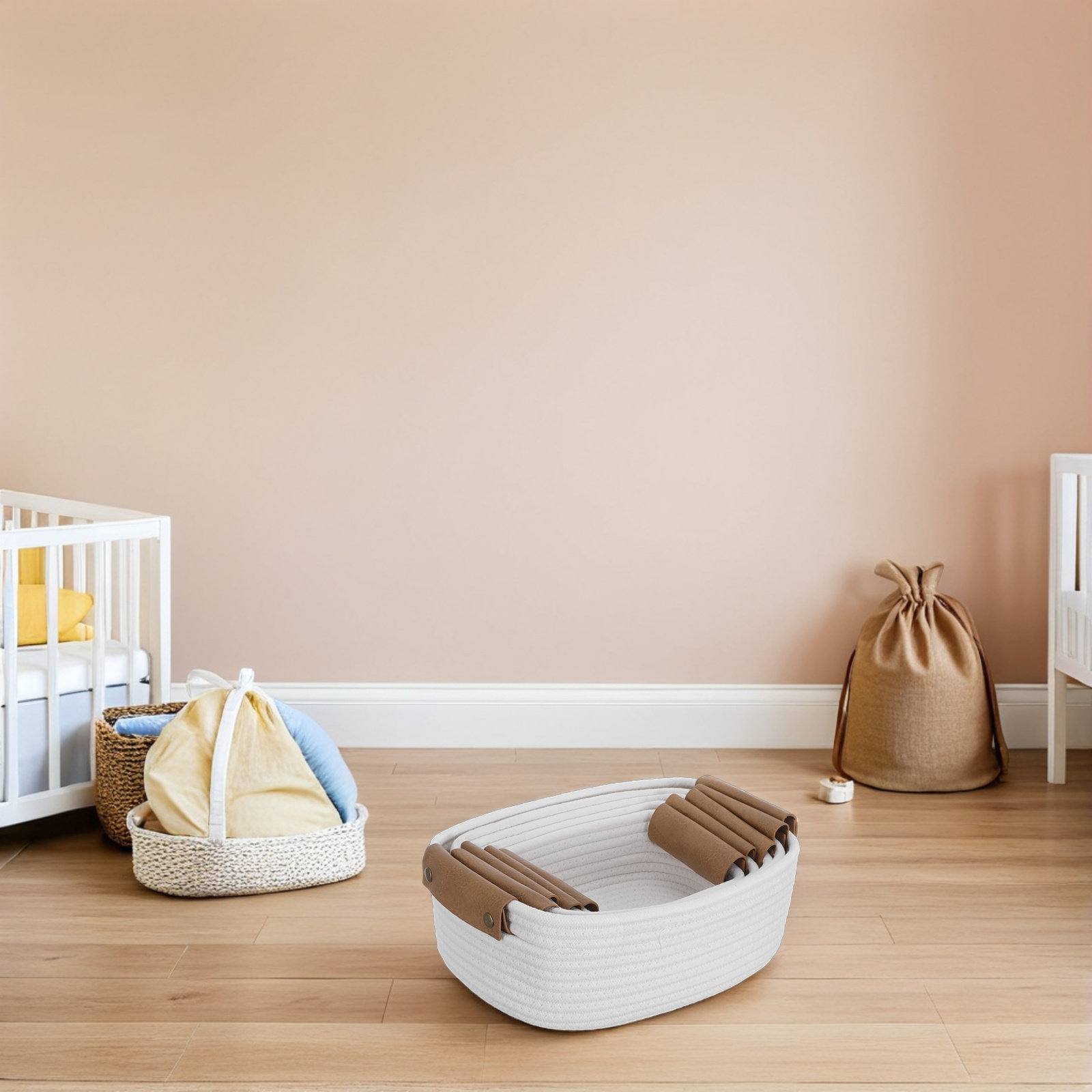 5個セット 保育園用収納バスケット コットンロープ製 編み込 - Baby Nursery Shelves のレビューと価格