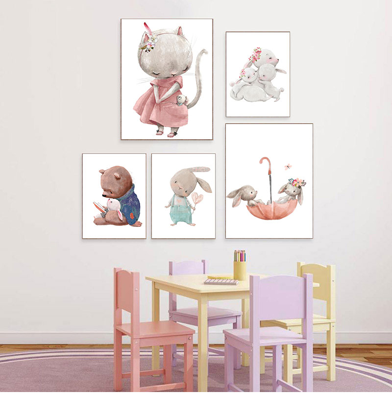 1PC フレームレス装飾アートプリント、クマウサギアートキャ - Baby Nursery Posters のレビューと価格
