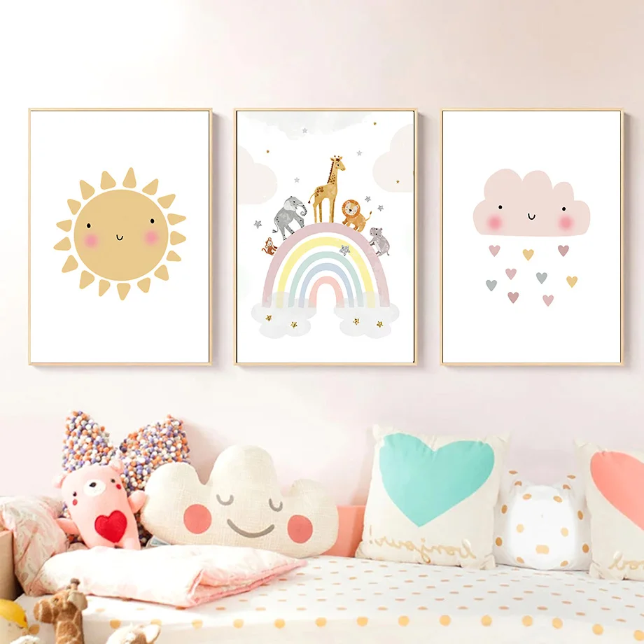 キリン象熱気球太陽虹保育園北欧ポスターやプリント壁アートキャ - Baby Nursery Products のレビューと価格