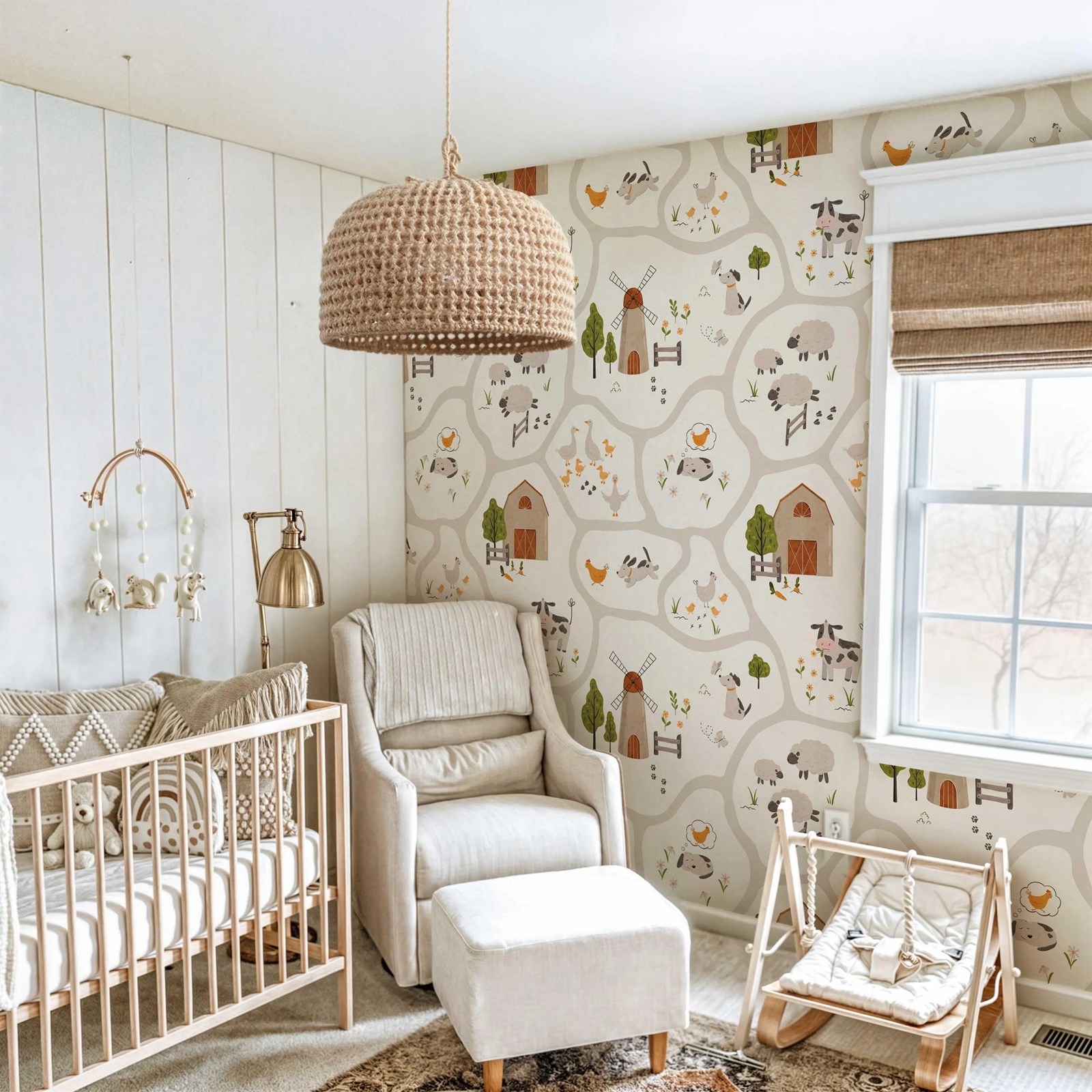 かわいい家畜キッズ壁紙ピールアンドスティック、保育園の壁の装 - Baby Nursery Peel And Stick Wallpaper のレビューと価格