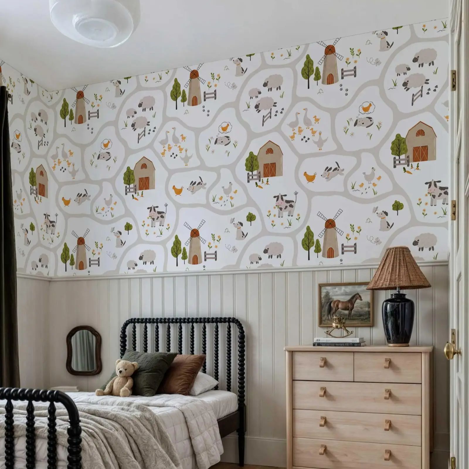 かわいい家畜キッズ壁紙ピールアンドスティック、保育園の壁の装 - Baby Nursery Peel And Stick Wallpaper のレビューと価格
