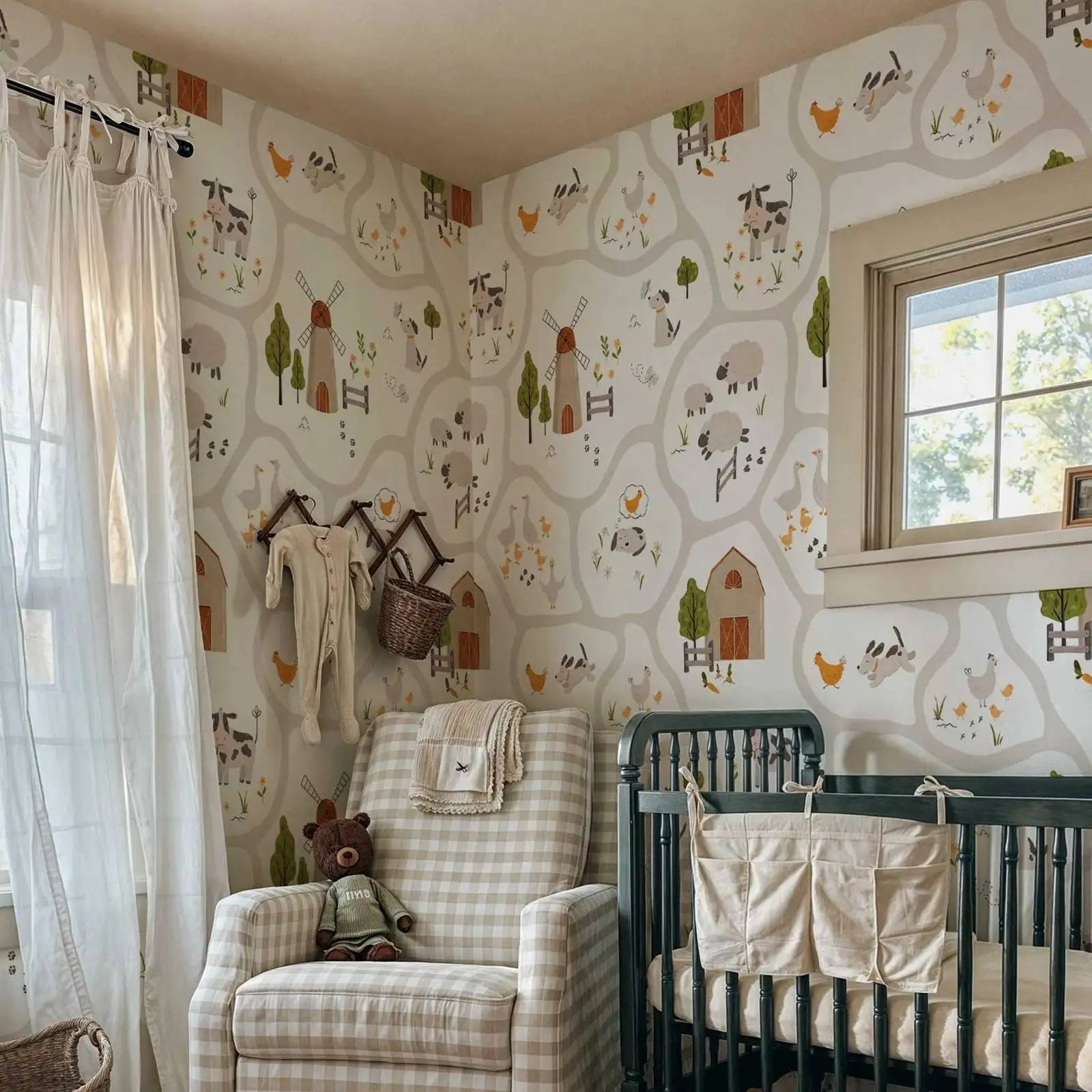 かわいい家畜キッズ壁紙ピールアンドスティック、保育園の壁の装 - Baby Nursery Peel And Stick Wallpaper のレビューと価格