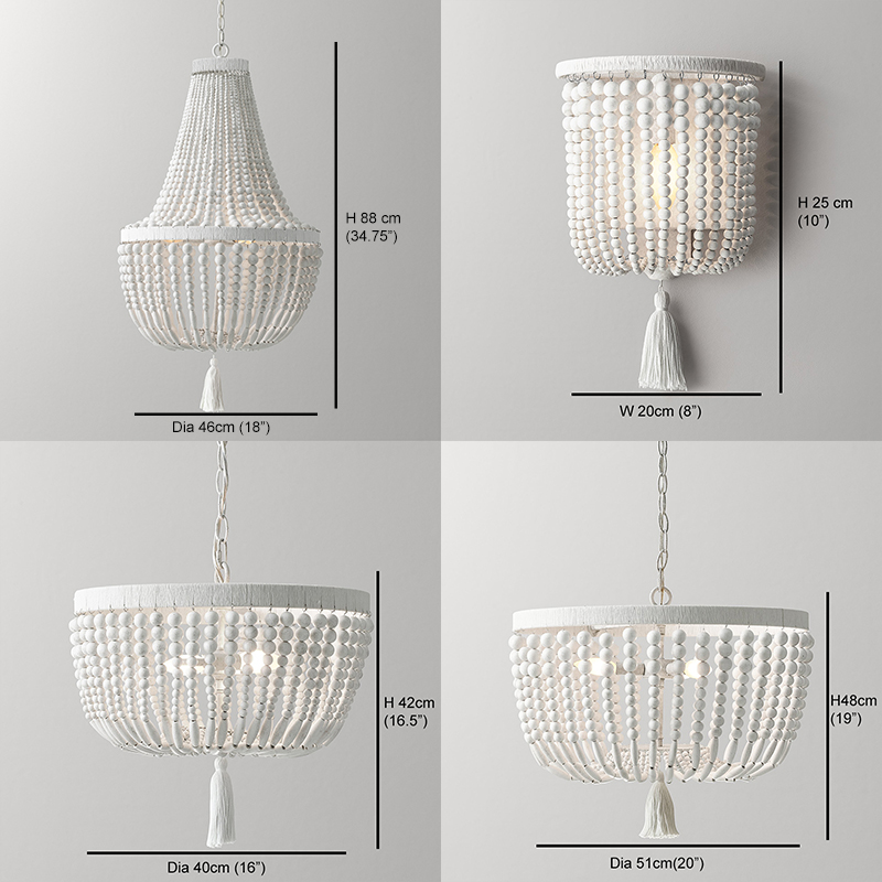 風化した白い木製のビーズで構成された吊り下げ式シーリングライ - Baby Nursery Chandelier のレビューと価格