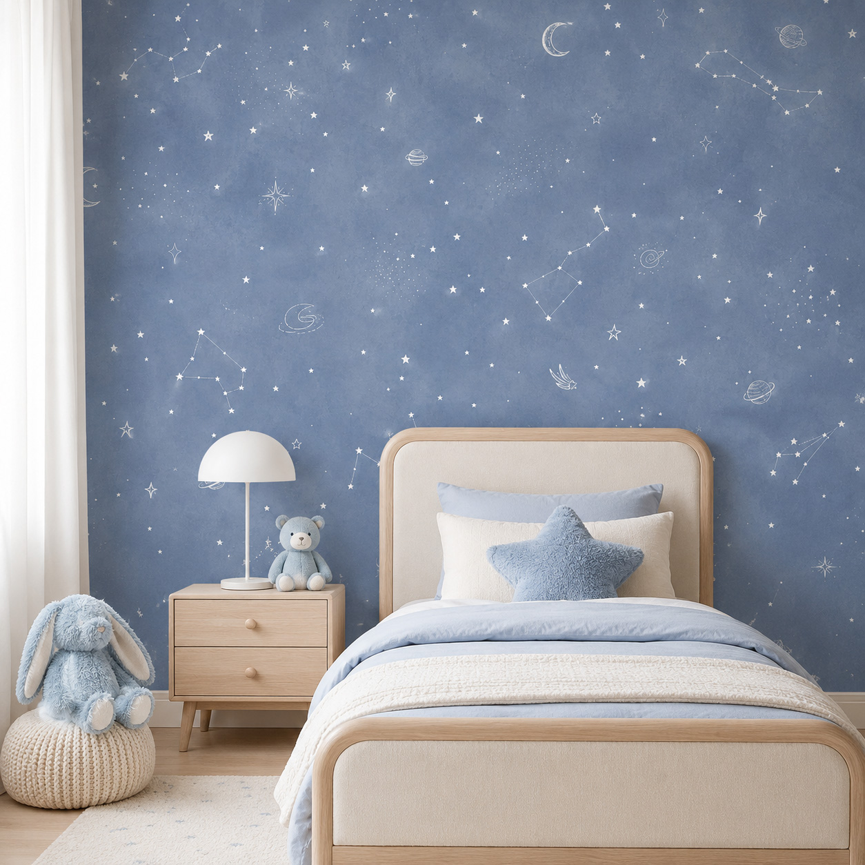 青い星空の自己粘着壁紙、子供部屋用ウォールステッカー、剥がし - Baby Nursery Peel And Stick Wallpaper のレビューと価格