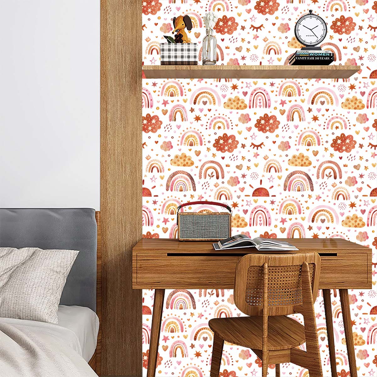 虹の壁紙は剥がして貼るだけの子供用雲とハートの壁紙、自己粘着 - Baby Nursery Peel And Stick Wallpaper のレビューと価格