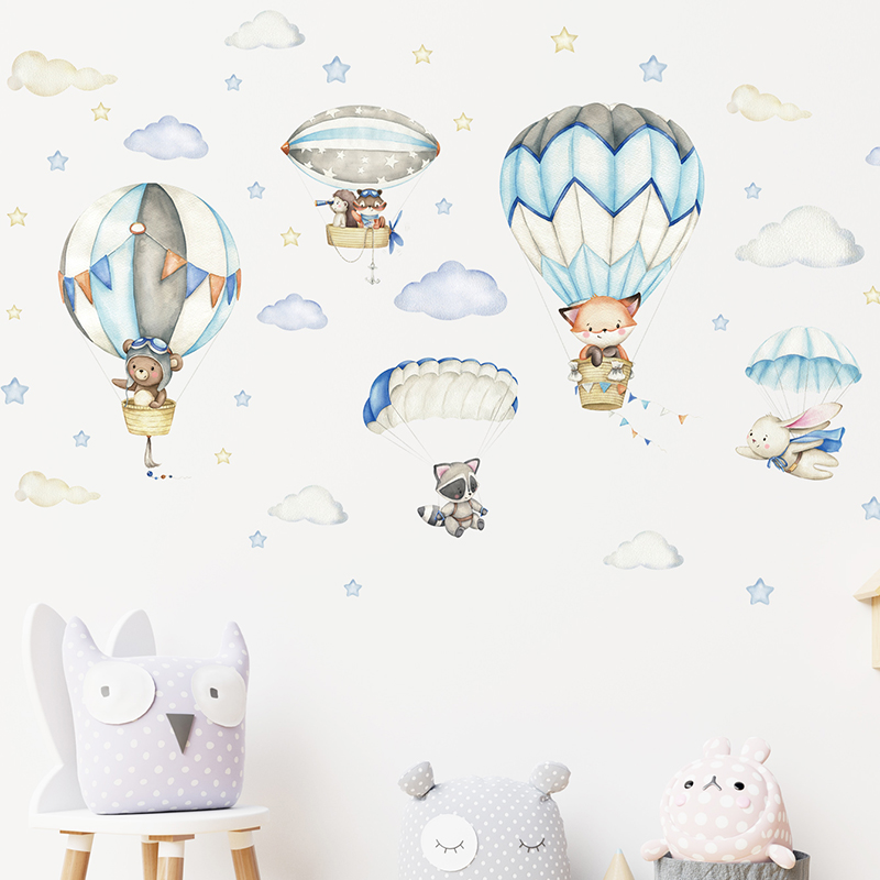 漫画かわいい動物熱気球ウォールステッカーキッズルームベビー保 - Baby Nursery Products のレビューと価格