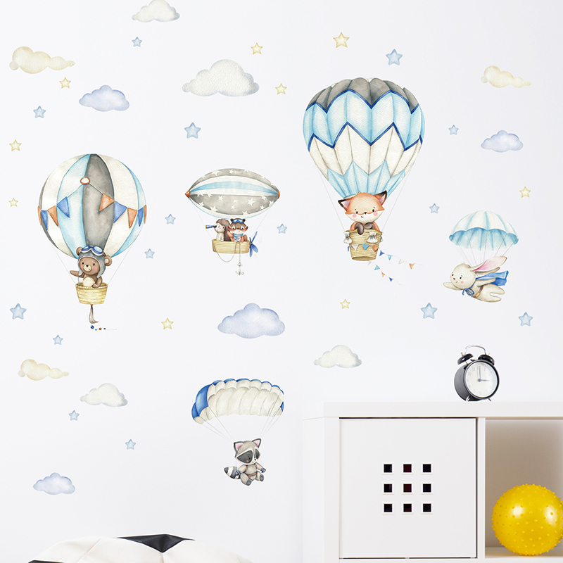 漫画かわいい動物熱気球ウォールステッカーキッズルームベビー保 - Baby Nursery Products のレビューと価格