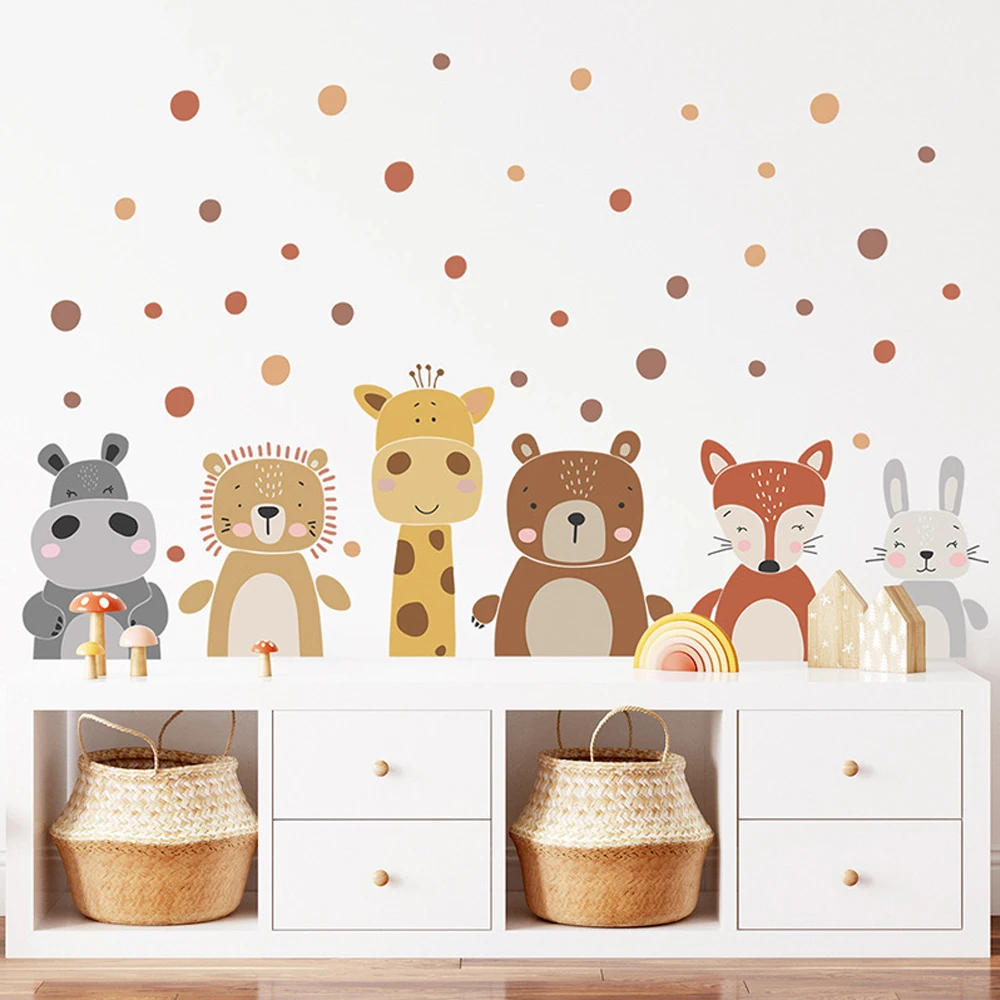 ボヘミアンキュートなキリンとクマの動物ドットウォールステッカ - Baby Nursery Peel And Stick Wallpaper のレビューと価格