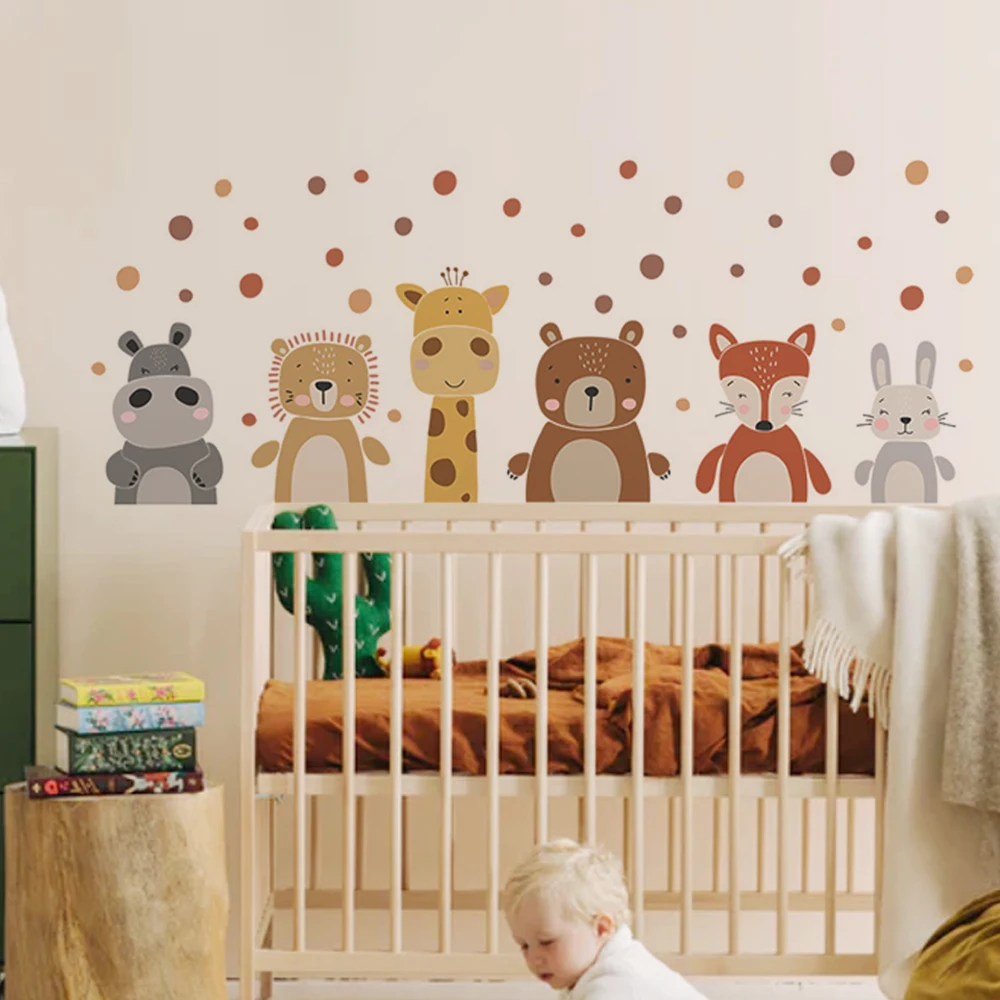 ボヘミアンキュートなキリンとクマの動物ドットウォールステッカ - Baby Nursery Peel And Stick Wallpaper のレビューと価格