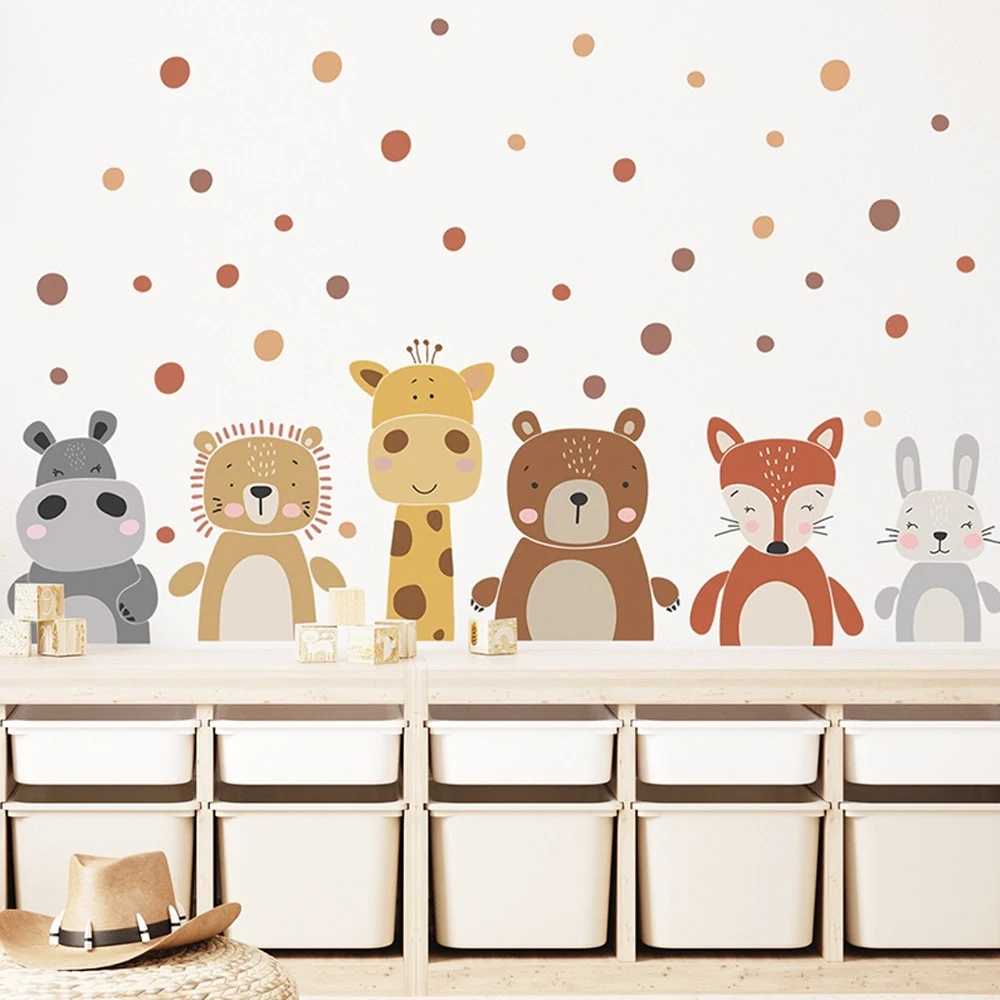 ボヘミアンキュートなキリンとクマの動物ドットウォールステッカ - Baby Nursery Peel And Stick Wallpaper のレビューと価格