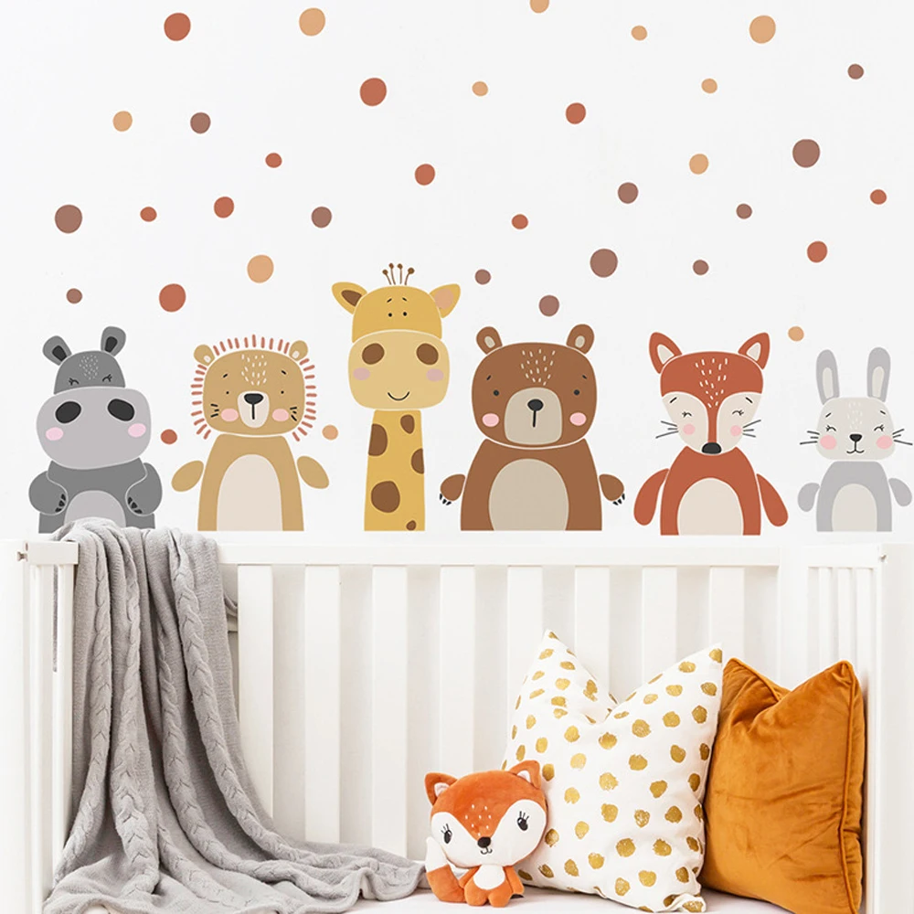 ボヘミアンキュートなキリンとクマの動物ドットウォールステッカ - Baby Nursery Peel And Stick Wallpaper のレビューと価格