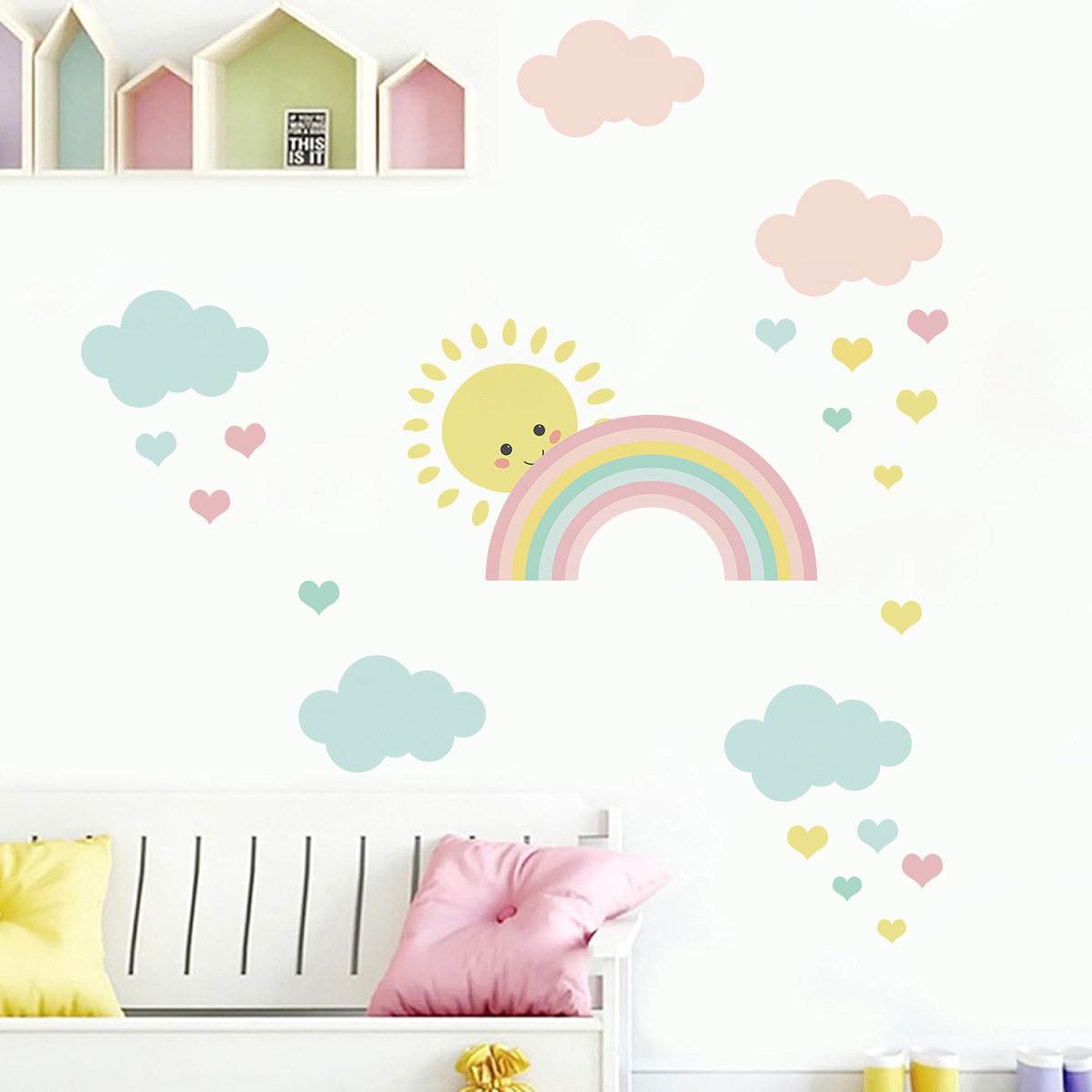 漫画太陽虹雲壁デカール保育園女の子男の子寝室の装飾アートステ - Baby Nursery Decor Boy のレビューと価格
