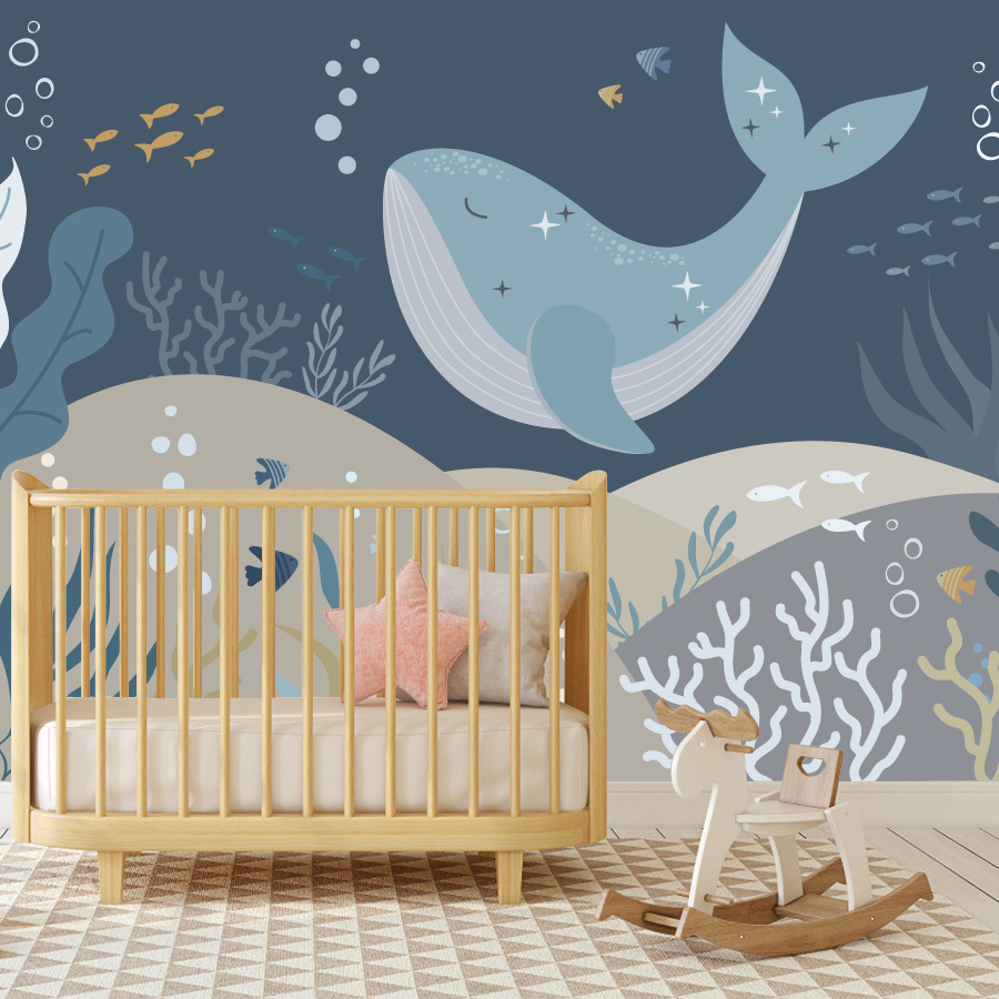 10種類以上の可愛い漫画のクジラの壁紙、寝室、海のテーマの保 - Baby Nursery Peel And Stick Wallpaper のレビューと価格