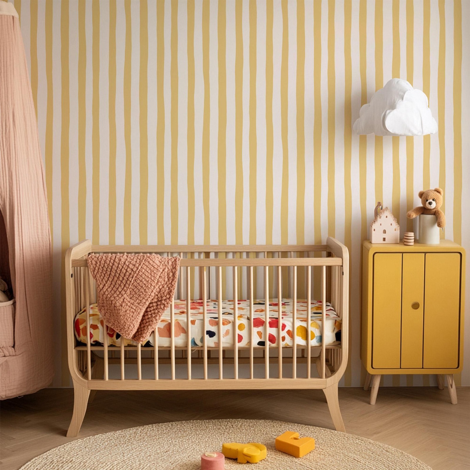 サンシャインイエローのゆらぎ模様の壁紙、剥がして貼るだけ、ソ - Baby Nursery Peel And Stick Wallpaper のレビューと価格