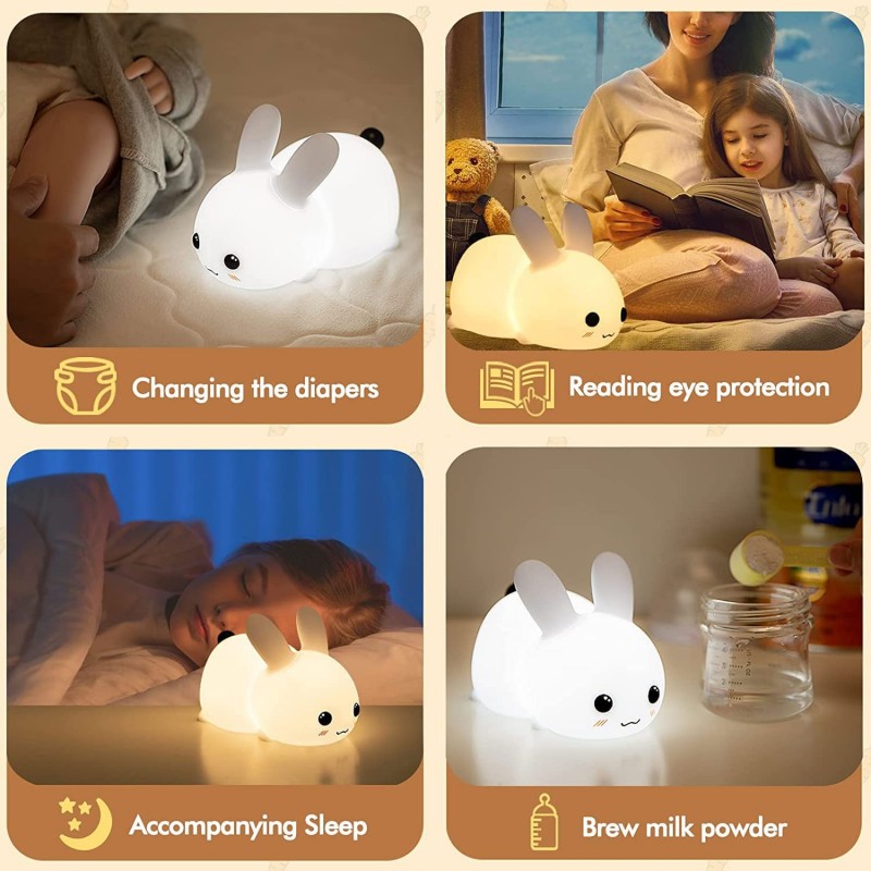 LED ウサギナイトライトリモコン調光可能な RGB 充電式 - Baby Nursery Egg Light のレビューと価格