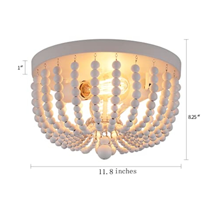 フラッシュマウント天井照明器具、2灯式木製ビーズボヘミアンシ - Baby Nursery Chandelier のレビューと価格