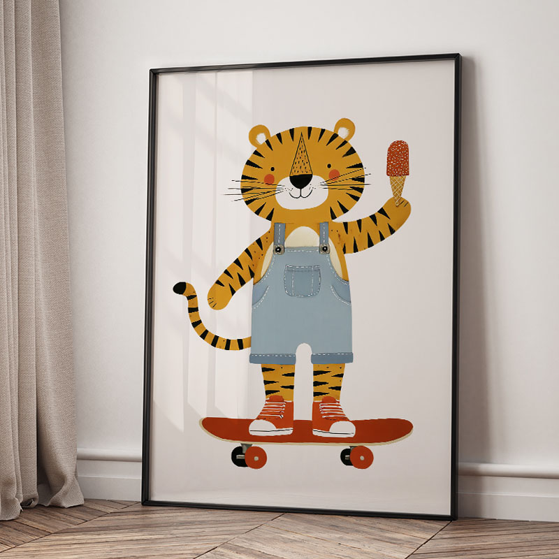 面白い漫画の動物車風船保育園ウォールアートキャンバス絵画ライ - Baby Nursery Products のレビューと価格
