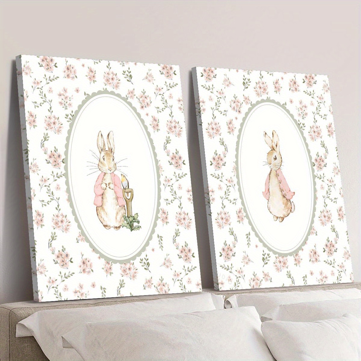 2枚セット レトロなイースターラビットキャンバスプリントアー - Baby Nursery Prints のレビューと価格
