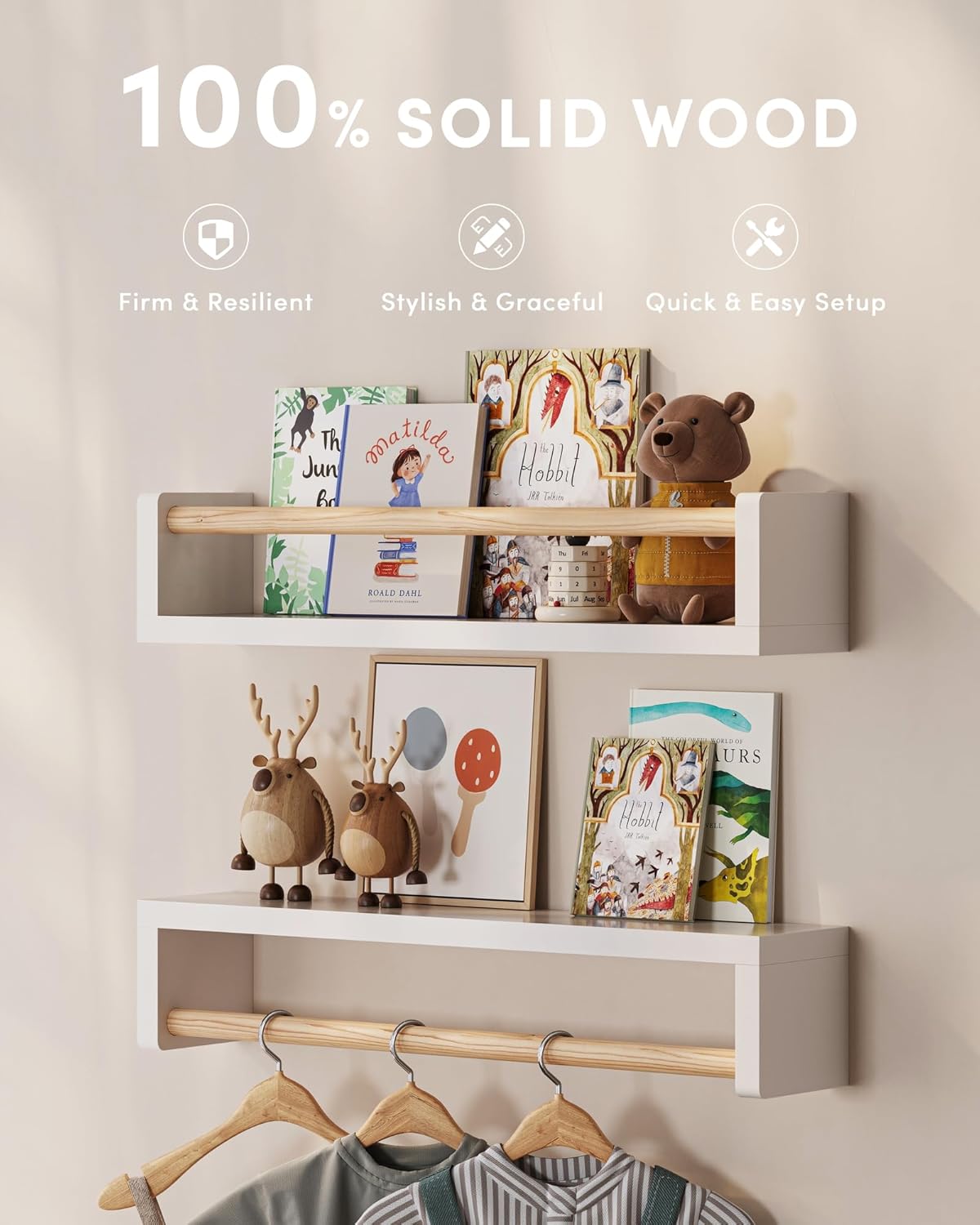 3段のフローティング子供用本棚、壁掛け式キッズブックシェルフ - Baby Nursery Shelves のレビューと価格