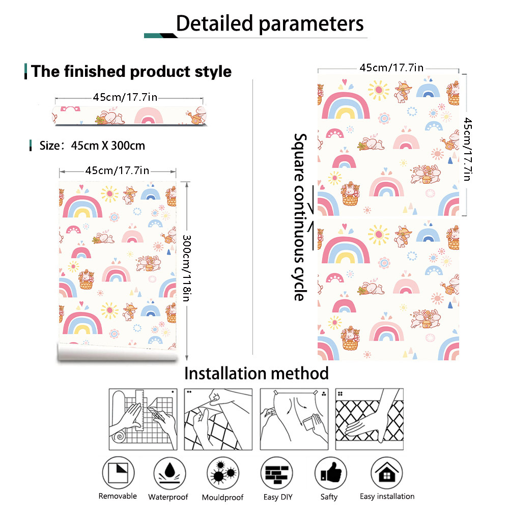 ボヘミアンレインボー キッズ スティックアンドピール壁紙 女 - Baby Nursery Peel And Stick Wallpaper のレビューと価格