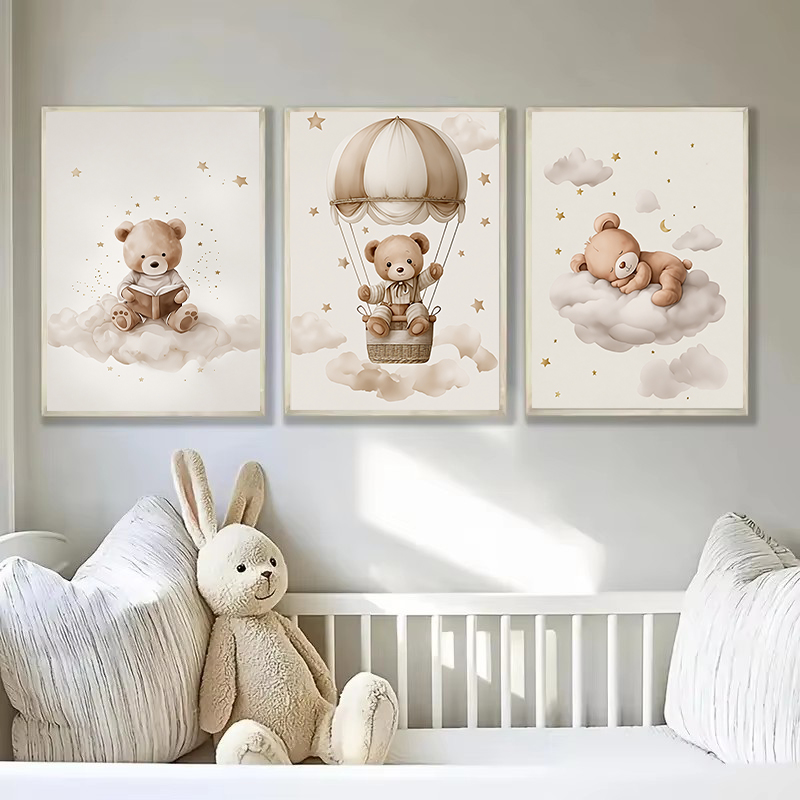 3枚セット ボヘミアン風 テディベア 動物 カスタム ベビー - Baby Nursery Products のレビューと価格