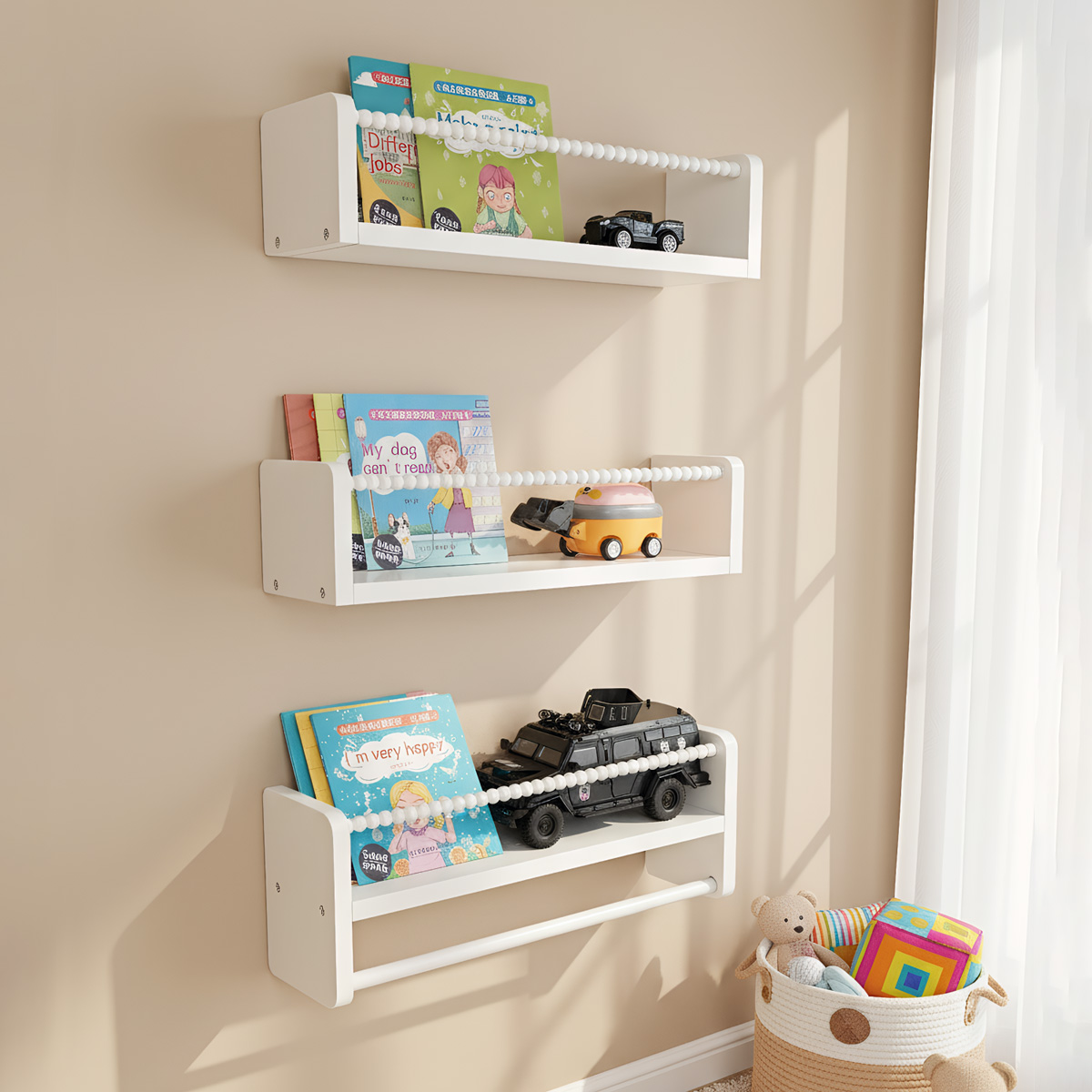 木製ナーサリーブックシェルフ、15.7インチの壁掛けフローテ - Baby Nursery Shelves のレビューと価格