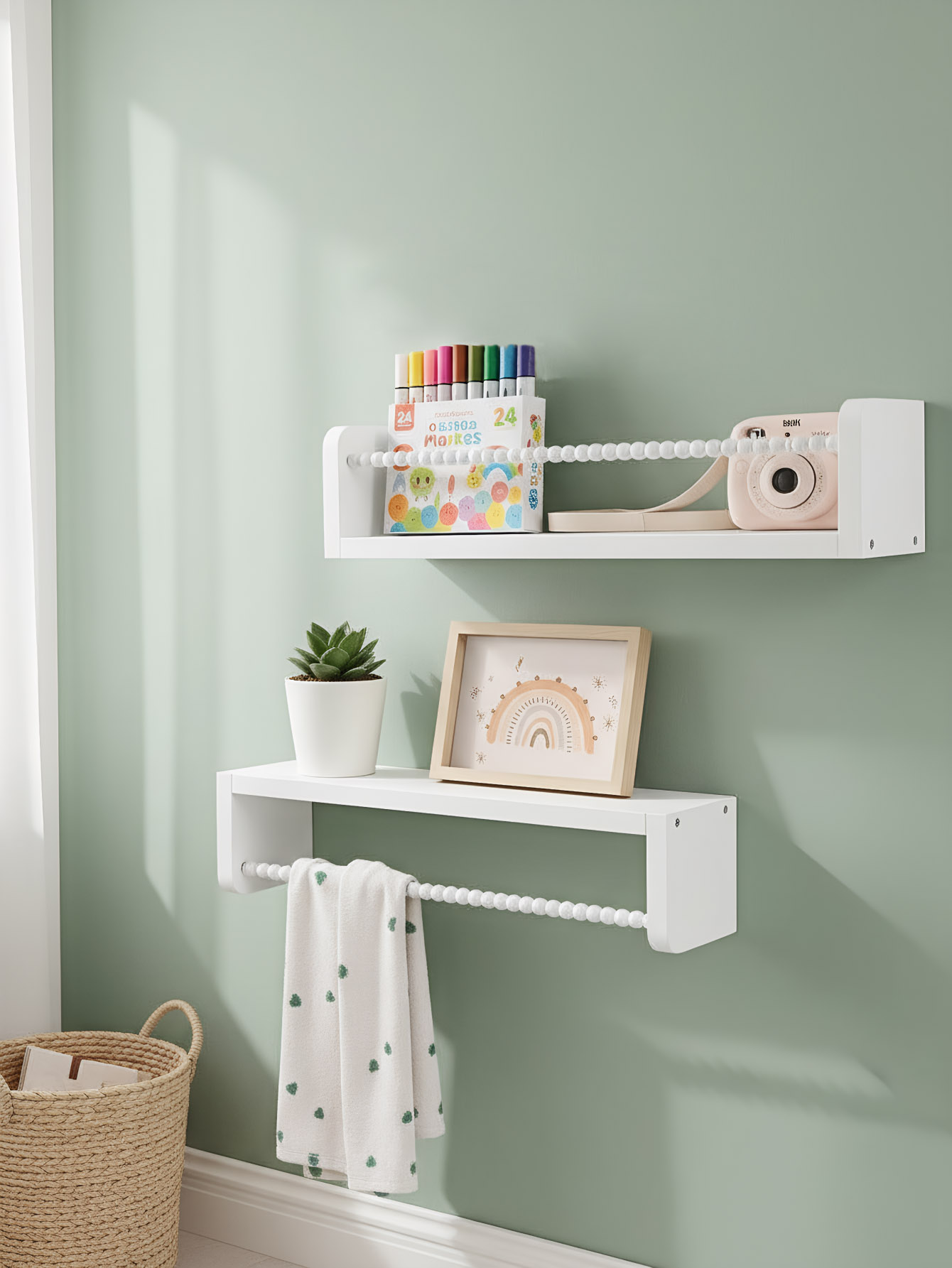 木製ナーサリーブックシェルフ、15.7インチの壁掛けフローテ - Baby Nursery Shelves のレビューと価格