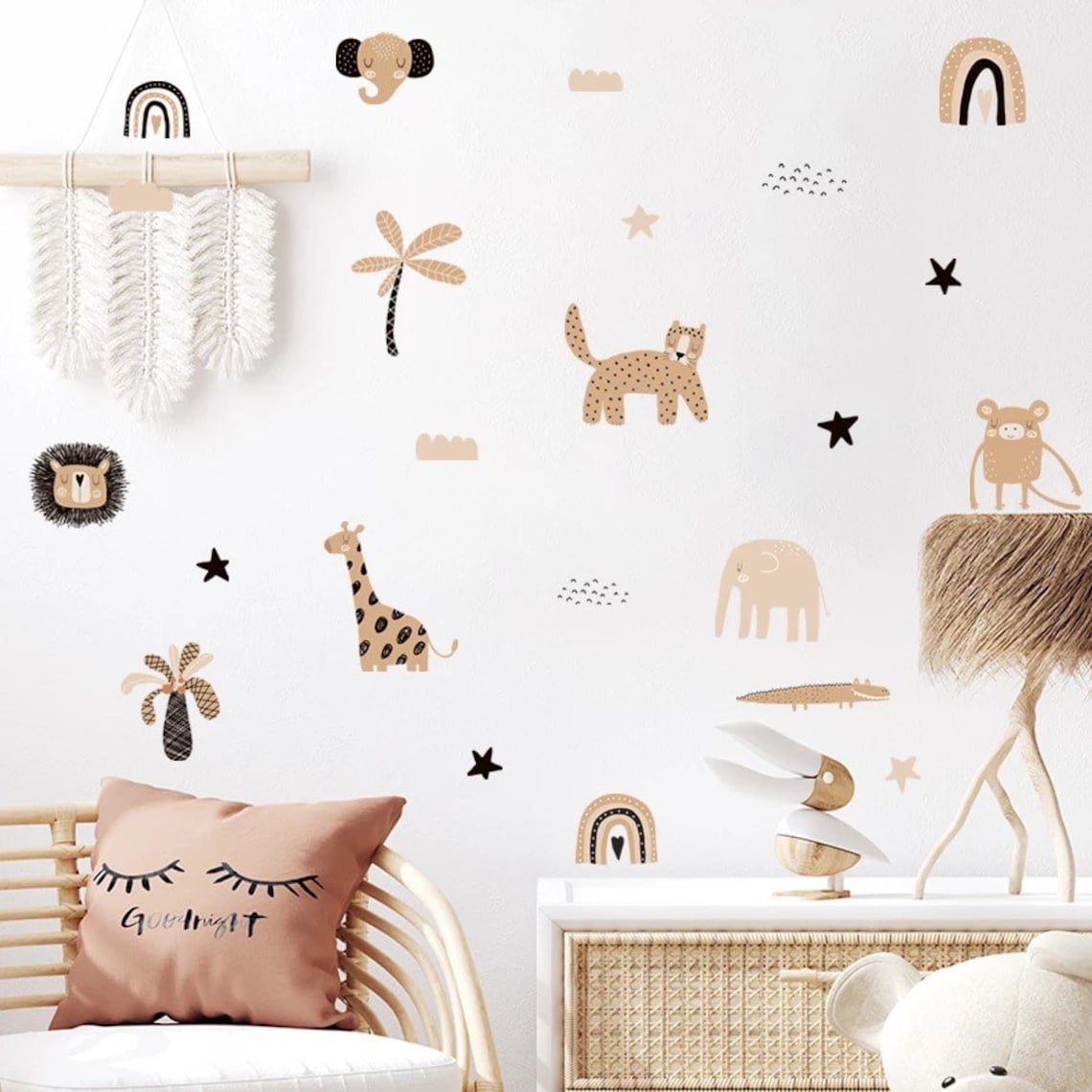 自由奔放に生きる漫画風レインボー星かわいい動物の顔水彩画保育 - Baby Nursery Decor Boy のレビューと価格